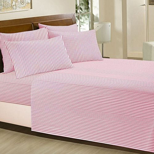 Lençol Casal sem elástico Teka Listrado - Rosa