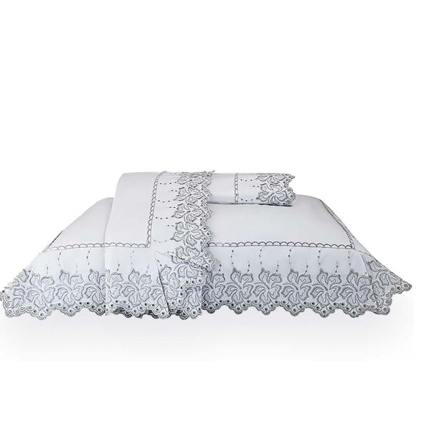 Jogo de Cama King 200 Fios Marken Fassi Lumière - Selenita Branco com Cinza