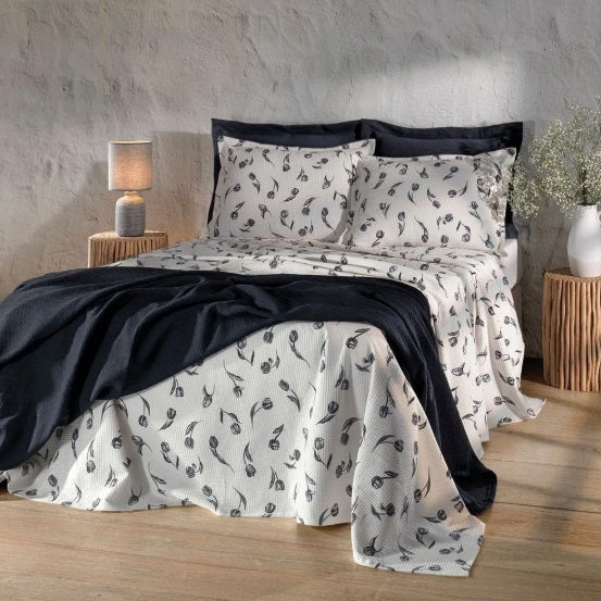 Kit Colcha Solteiro Döhler Piquet Estampada 100% Algodão - Tulipa C
