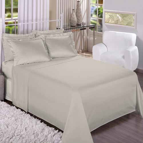 Jogo de Cama Solteiro King 1,10 Estamparia 200 Fios - Bege