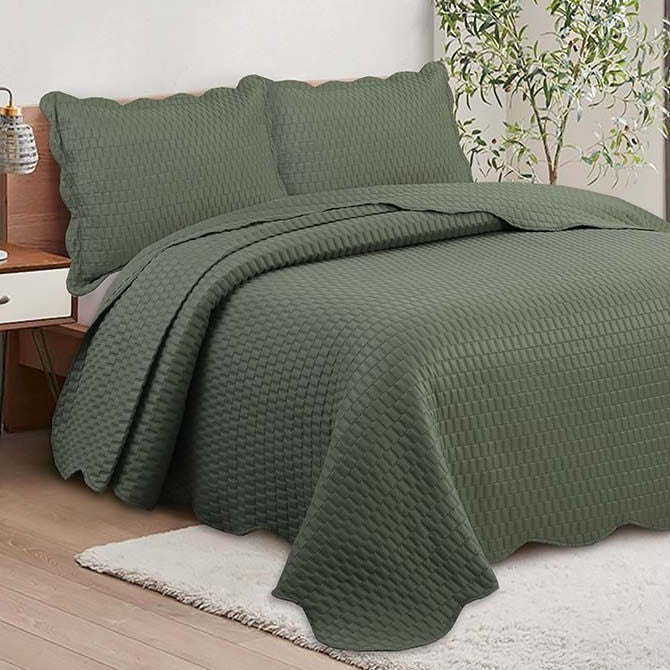 Colcha Queen Camesa Ilusion Bricks - Verde