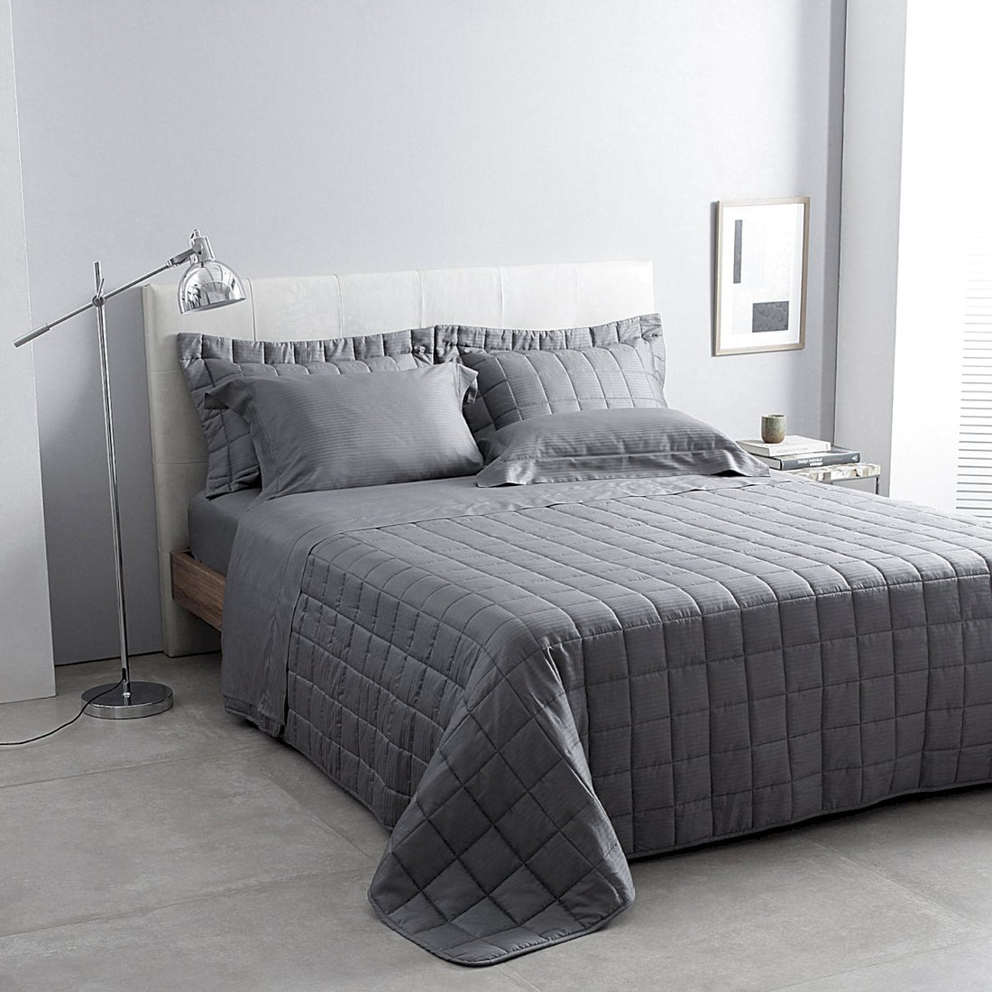 Jogo de Cama Casal Buddemeyer Damask Stripes Cetim 300 Fios - Grafite