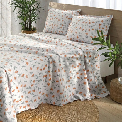 Kit Colcha Solteiro Döhler Piquet Estampada 100% Algodão - Flora C