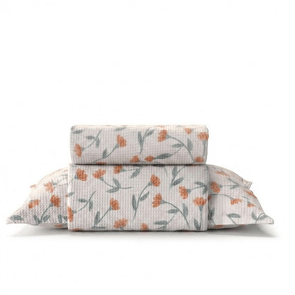 Kit Colcha Solteiro Döhler Piquet Estampada 100% Algodão - Flora C