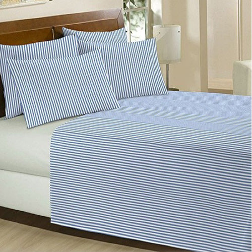 Lençol Solteiro sem elástico Teka Listrado - Azul