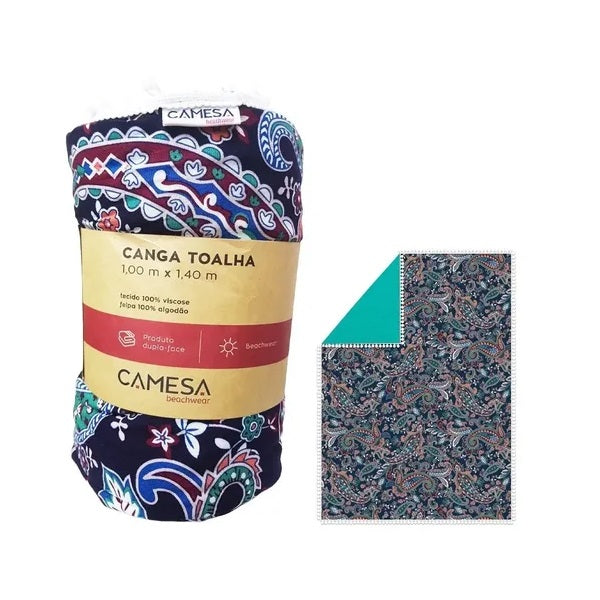 Toalha Canga Camesa Beachwear - Paisley Marinho