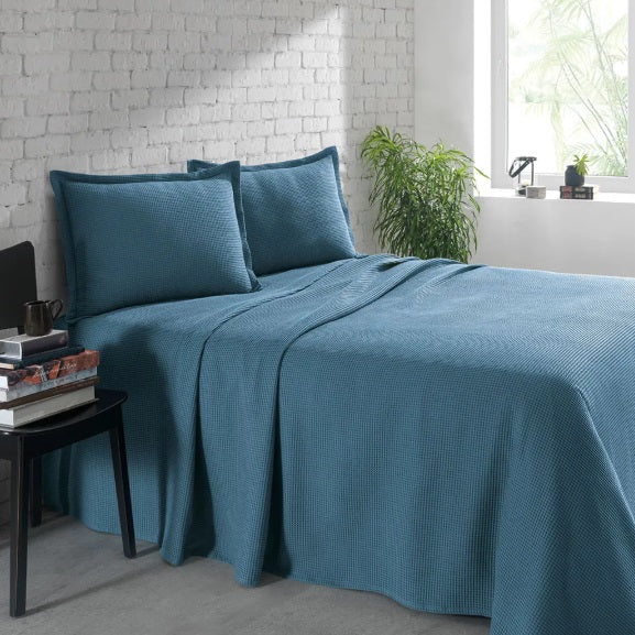 Kit Colcha Solteiro Döhler Piquet Lisa 100% Algodão - Azul