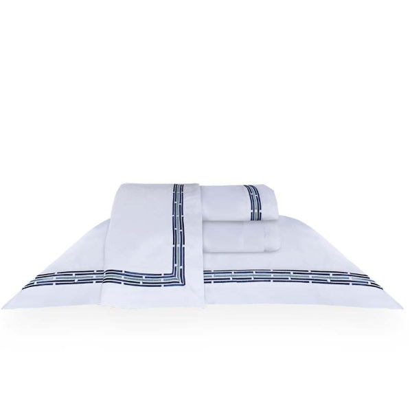 Jogo de Cama King 300 Fios Marken Fassi - Piazza Branco com Azul