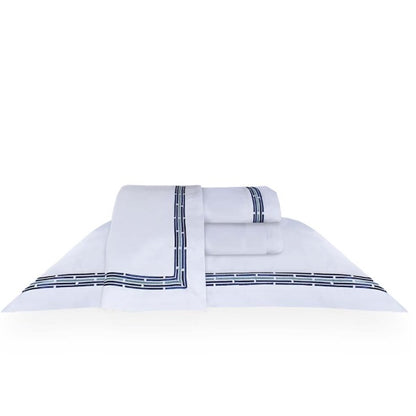 Jogo de Cama King 300 Fios Marken Fassi - Piazza Branco com Azul