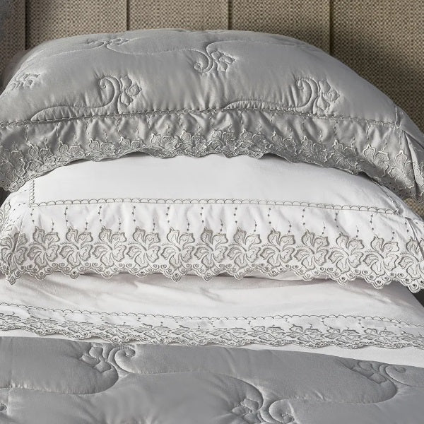 Jogo de Cama King 200 Fios Marken Fassi Lumière - Selenita Branco com Cinza