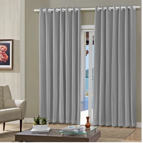Cortina Pratika Slim Bella Janela Tecido + Blackout 2,60x1,70m - Cinza