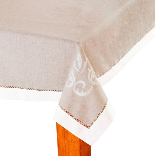 Toalha de Mesa Quadrada Rafimex - Ponto Ajaur Bege 1,80x1,80m