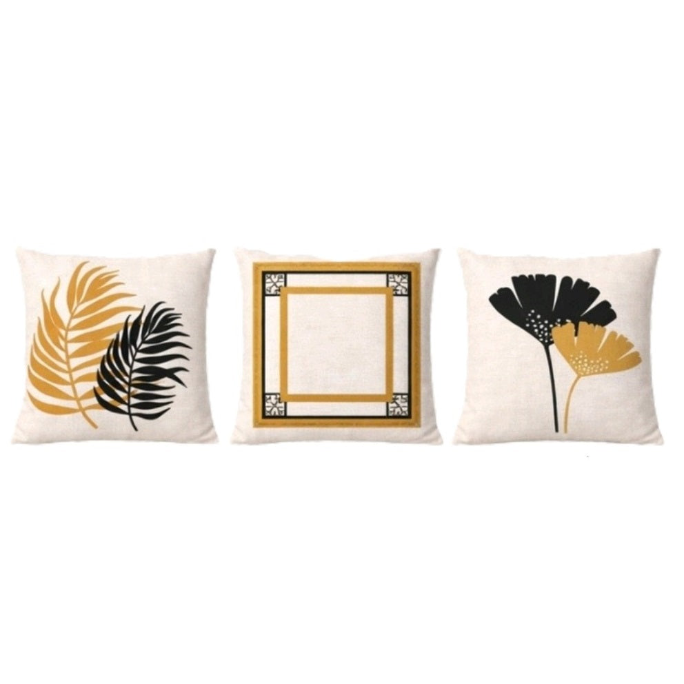 Trio Capas de Almofadas Marwi Linho 45x45 - Folhas Marrom