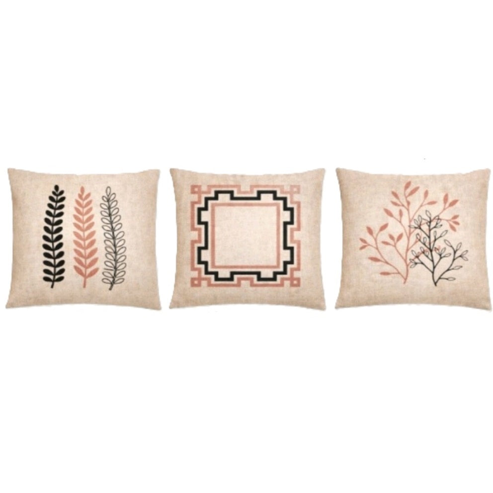 Trio Capas de Almofadas Marwi Linho 45x45 - Folhas Rosê