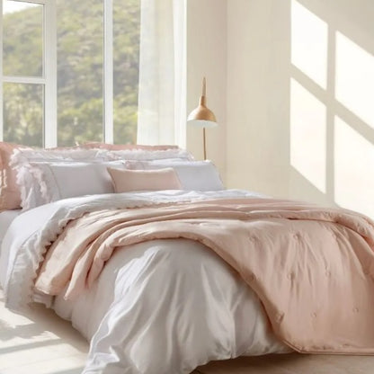 Jogo de Cama Casal 300 Fios Marken Fassi - Turmalina Branco e Rosa