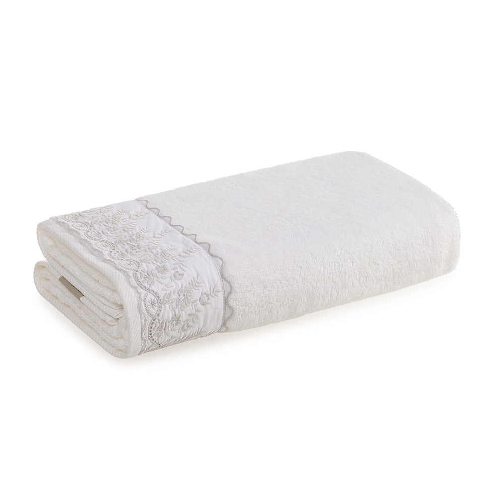 Toalha Rosto Karsten Fio Penteado Bordado - Antônia Branco/Prata