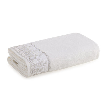 Toalha Rosto Karsten Fio Penteado Bordado - Antônia Branco/Prata