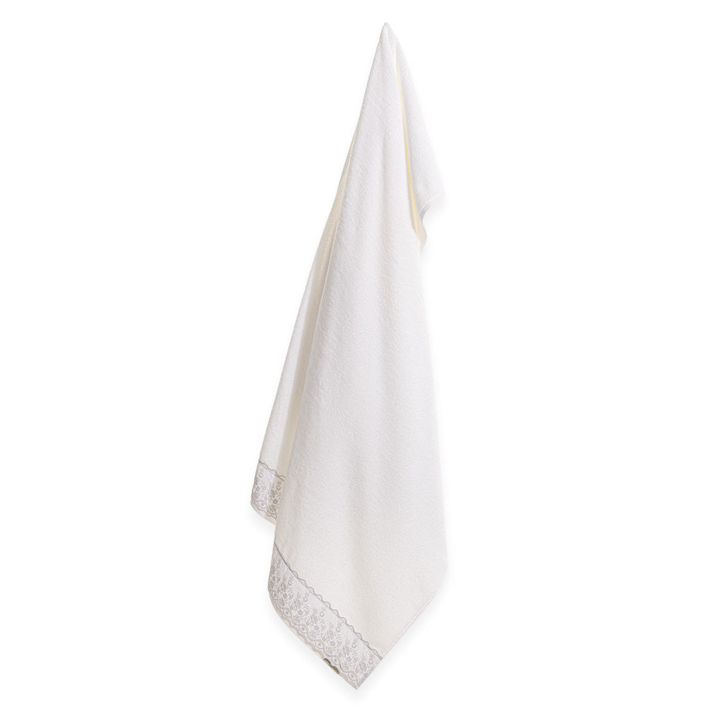 Toalha Rosto Karsten Fio Penteado Bordado - Antônia Branco/Prata
