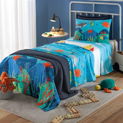 Jogo de Cama Infantil Döhler 130 Fios - Sea Fun Azul