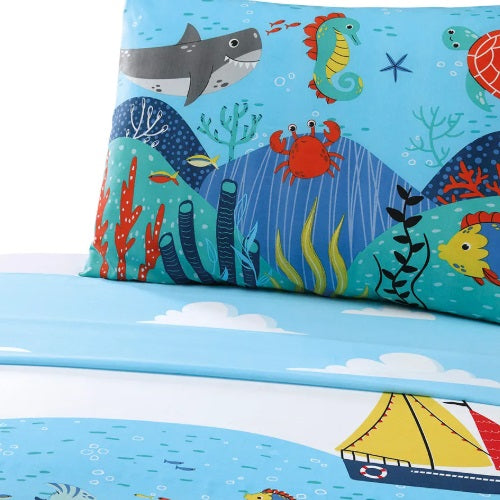Jogo de Cama Infantil Döhler 130 Fios - Sea Fun Azul